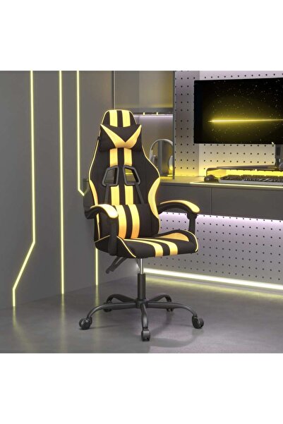 Concept Scaun de gaming pivotant, negru și auriu, piele ecologică