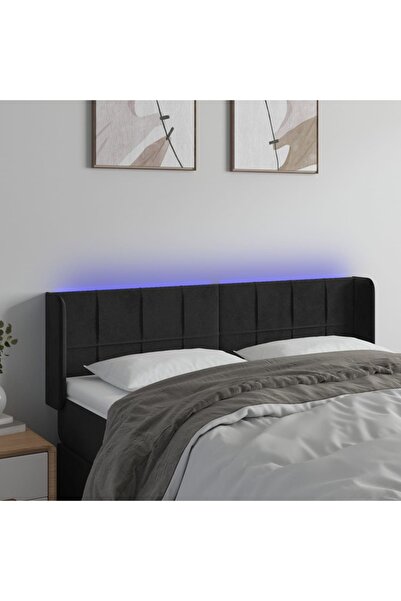 Concept Tăblie de pat cu LED, negru, 147x16x78/88 cm, catifea