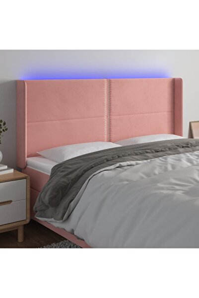 Concept Tăblie de pat cu LED, roz, 163x16x118/128 cm, catifea