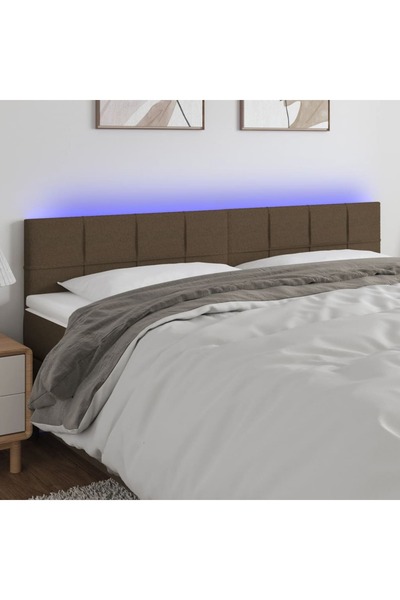 Concept Tăblie de pat cu LED, maro închis, 160x5x78/88 cm, textil