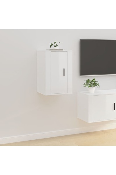 Concept Επιτοίχιο έπιπλο τηλεόρασης, γυαλιστερό λευκό, 40x34,5x60 εκ.