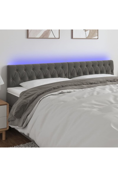 Concept Tăblie de pat cu LED, gri închis, 180x7x78/88 cm, catifea