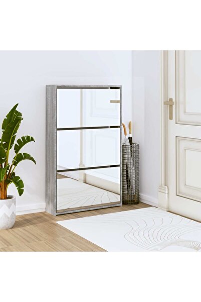 Concept Pantofar cu oglindă, 3 niveluri, Gri sonoma, 63x17x102,5 cm