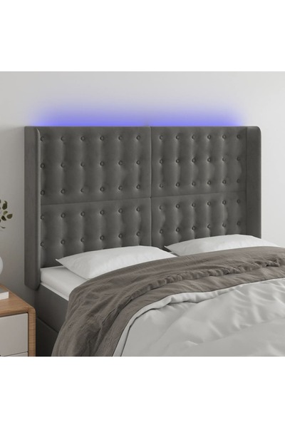 Concept Tăblie de pat cu LED, gri închis, 147x16x118/128 cm, catifea