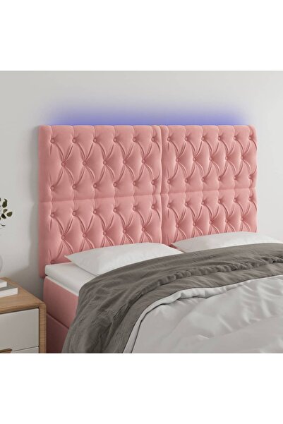 Concept Tăblie de pat cu LED, roz, 160x7x118/128 cm, catifea