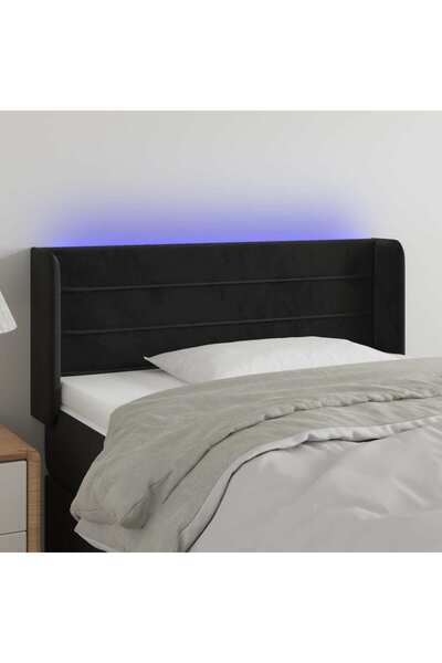 Concept Tăblie de pat cu LED, negru, 103x16x78/88 cm, catifea