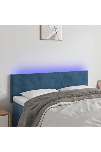 Concept Tăblie de pat cu LED, albastru închis, 144x5x78/88 cm, catifea