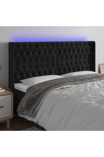 Concept Tăblie de pat cu LED, negru, 203x16x118/128 cm, catifea