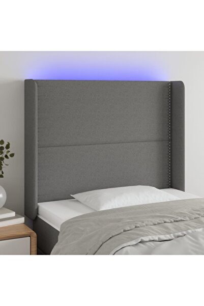 Concept Tăblie de pat cu LED, gri închis, 83x16x118/128 cm, textil