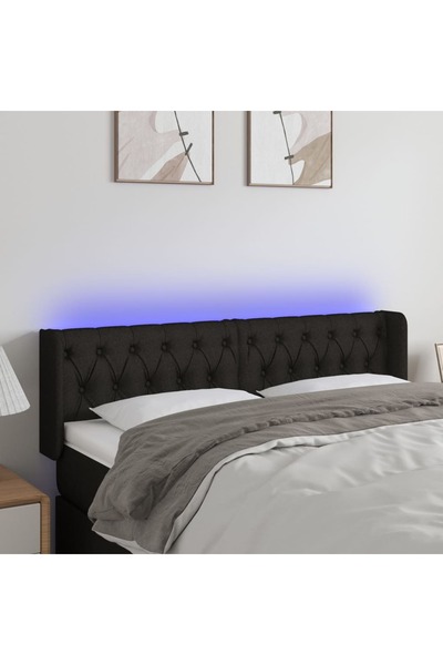 Concept Tăblie de pat cu LED, negru, 163x16x78/88 cm, textil