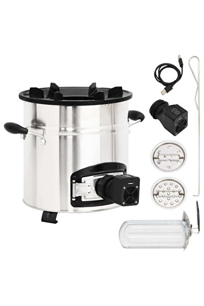 Concept Aragaz cu lemne, cu ventilator USB argintiu, 35,5x26x28 cm oțel