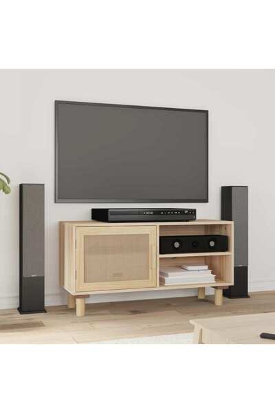 Concept Comodă TV, maro, 80x30x40 cm, lemn masiv pin și ratan