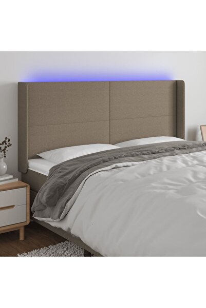 Concept Tăblie de pat cu LED, gri taupe, 183x16x118/128 cm, textil