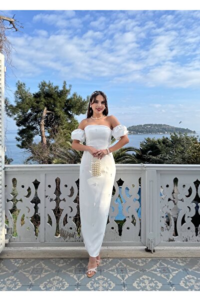 İZYA Rochie de seară lungă elegantă fără bretele – Rochie de seară cu detalii...