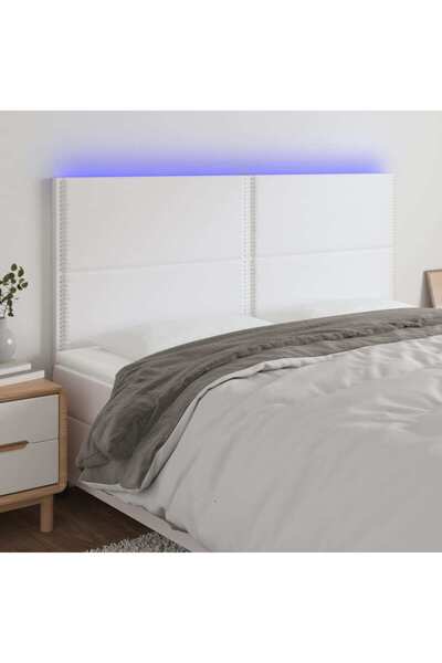 Concept Tăblie de pat cu LED, alb, 200x5x118/128 cm, piele ecologică