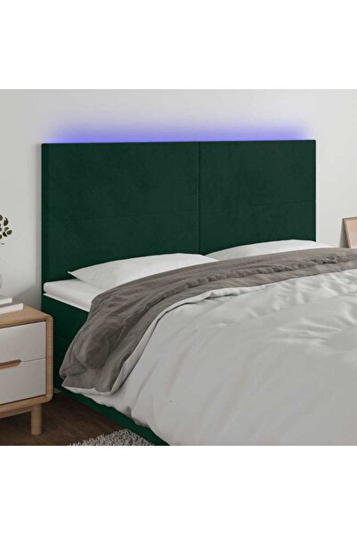 Concept Tăblie de pat cu LED, verde închis, 180x5x118/128 cm, catifea