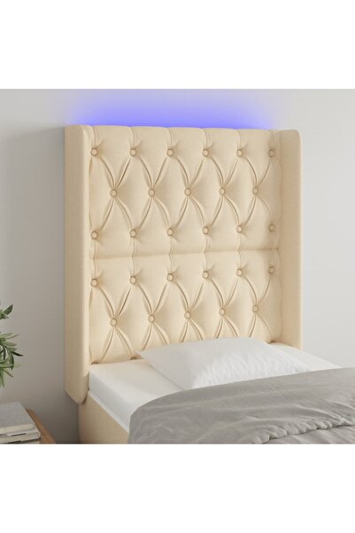 Concept Tăblie de pat cu LED, crem, 83x16x118/128 cm, textil