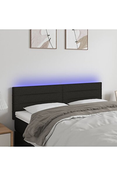 Concept Tăblie de pat cu LED, negru, 144x5x78/88 cm, textil