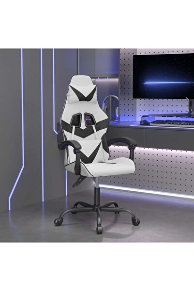 Concept Scaun de gaming pivotant, alb și negru, piele ecologică