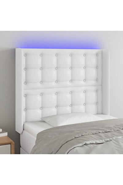 Concept Tăblie de pat cu LED, alb, 103x16x118/128 cm, piele ecologică
