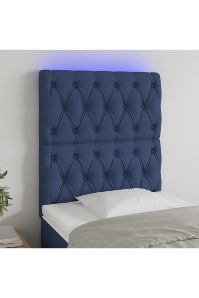 Concept Tăblie de pat cu LED, albastru, 80x7x118/128 cm, textil