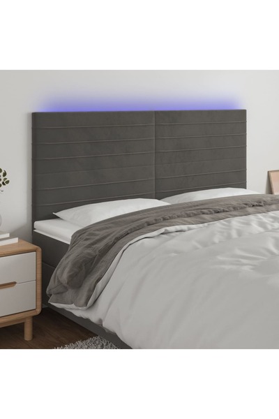 Concept Tăblie de pat cu LED, gri închis, 160x5x118/128 cm, catifea