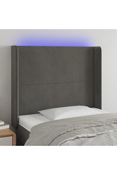 Concept Tăblie de pat cu LED, gri închis, 93x16x118/128 cm, catifea