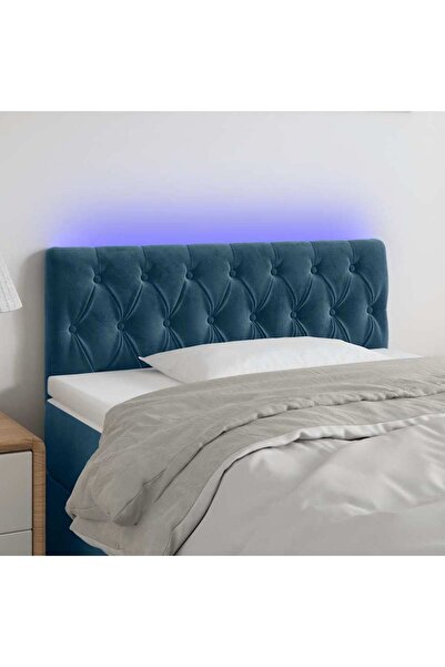 Concept Tăblie de pat cu LED, albastru închis, 90x7x78/88 cm, catifea