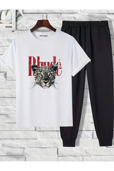 Massgai Unisex Leopard Print Oversized 100% Cotton Top and Bottom Set 2-Piece...