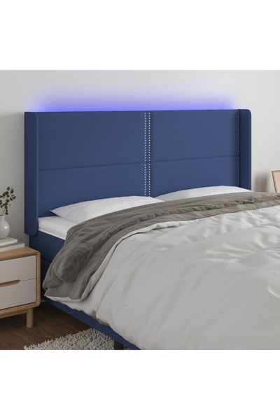 Concept Tăblie de pat cu LED, albastru, 203x16x118/128 cm, textil