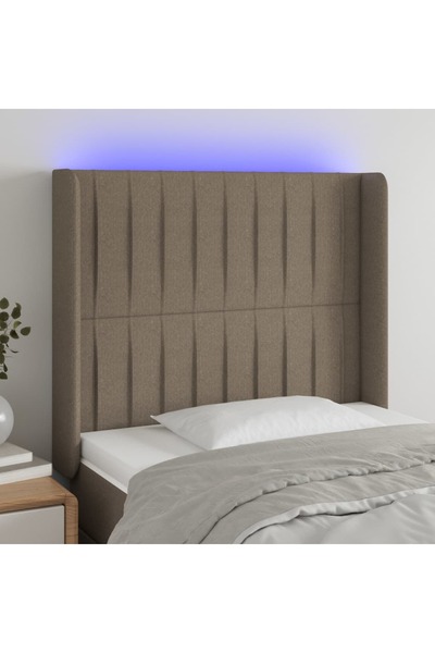 Concept Tăblie de pat cu LED, gri taupe, 93x16x118/128 cm, textil