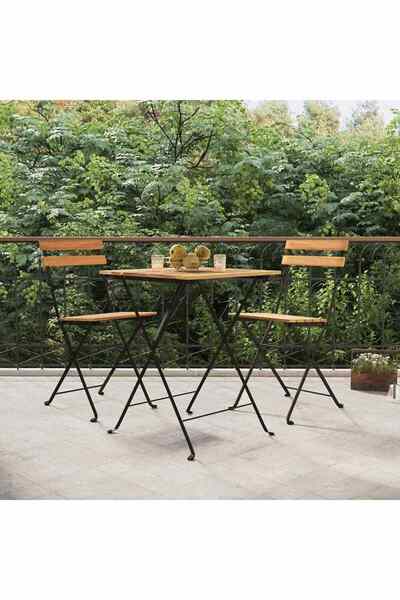 Concept Set mobilier de bistro pliabil, 3 piese, lemn masiv tec și oțel