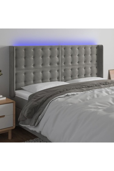 Concept Tăblie de pat cu LED, gri deschis, 183x16x118/128 cm, catifea
