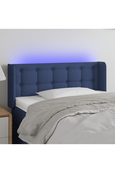 Concept Tăblie de pat cu LED, albastru, 93x16x78/88 cm, textil