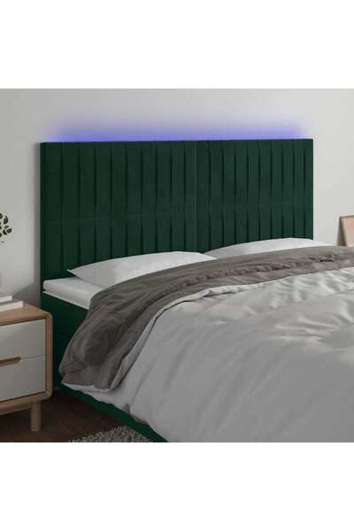 Concept Tăblie de pat cu LED, verde închis, 160x5x118/128 cm, catifea