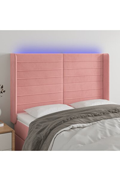 Concept Tăblie de pat cu LED, roz, 147x16x118/128 cm, catifea