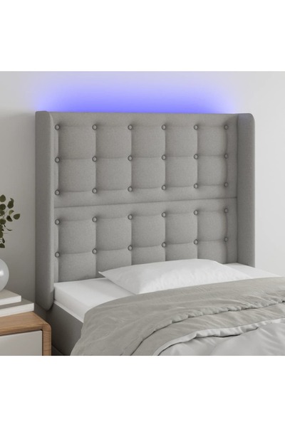 Concept Tăblie de pat cu LED, gri deschis, 93x16x118/128 cm, textil