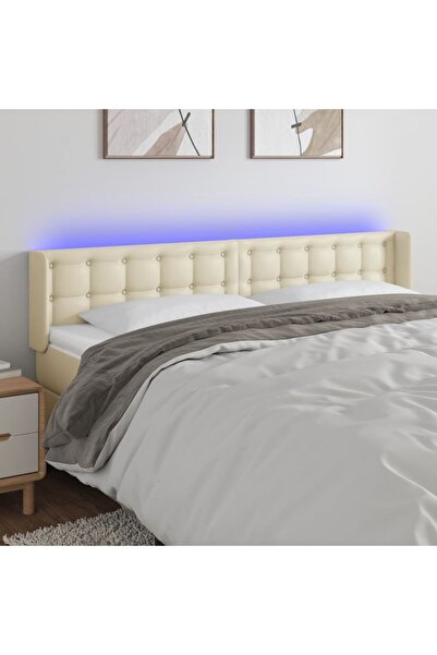 Concept Tăblie de pat cu LED, crem, 203x16x78/88 cm, piele ecologică