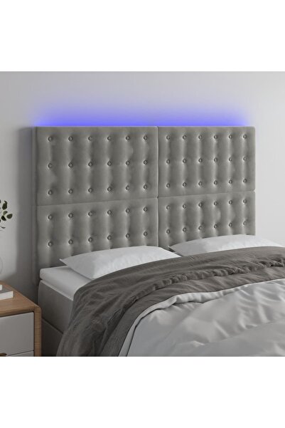 Concept Tăblie de pat cu LED, gri deschis, 144x5x118/128 cm, catifea