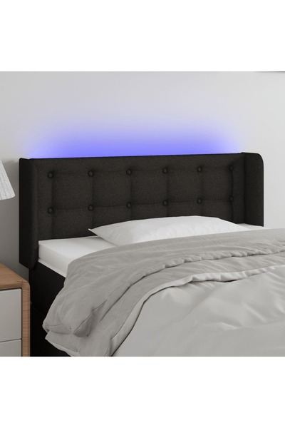 Concept Tăblie de pat cu LED, negru, 93x16x78/88 cm, textil