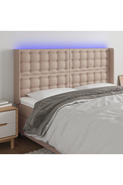 Concept Tăblie de pat cu LED, cappuccino, 163x16x118/128 cm, piele