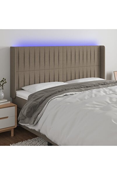 Concept Tăblie de pat cu LED, gri taupe, 203x16x118/128 cm, textil