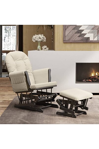 Concept Scaun glisant cu taburet, alb crem, material textil