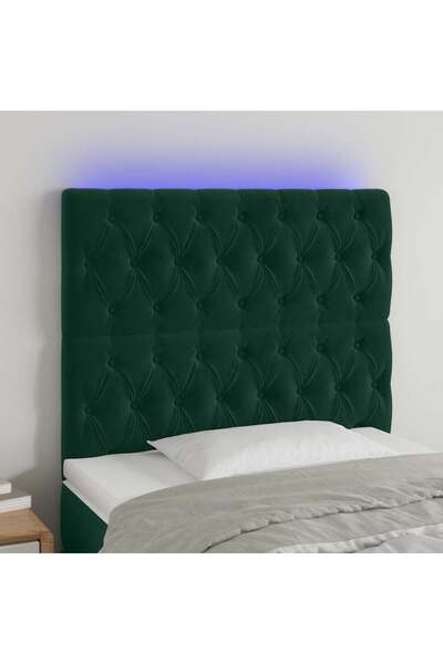 Concept Tăblie de pat cu LED, verde închis, 100x7x118/128 cm, catifea
