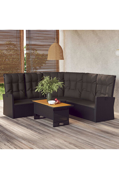 Concept Πτυσσόμενος γωνιακός καναπές με μαξιλάρια, μαύρος, πολυρατάν