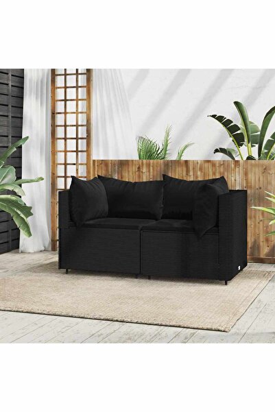 Concept Γωνιακοί καναπέδες κήπου με μαξιλάρια 2 τεμ. μαύρο πολυρατάν