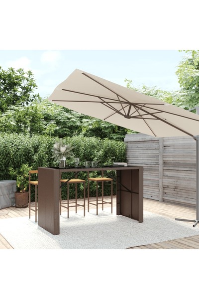 Concept Masă grădină cu blat din sticlă, maro, 185x80x110 cm, poliratan