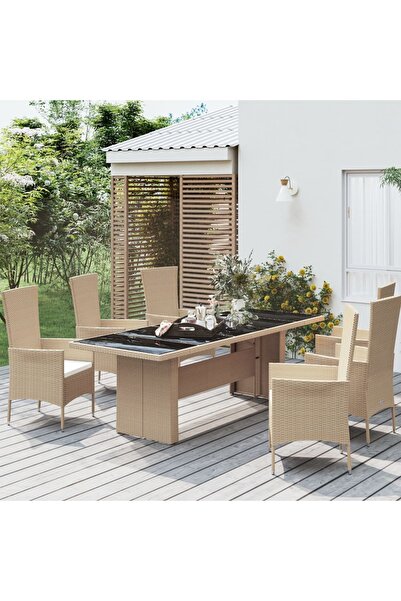 Concept Masă de grădină cu blat sticlă, bej, poliratan/sticlă securiz.