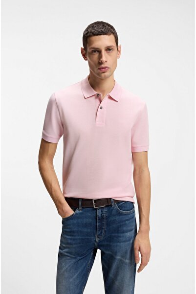 BOSS Men's Regular Fit Logo Embroidered Short Sleeve Pink1 Polo Neck T-Shirt ...