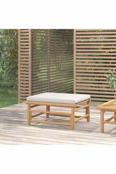 Concept Taburet de grădină, pernă gri deschis, bambus